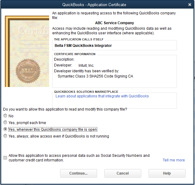 QuickBooks Application Certificate