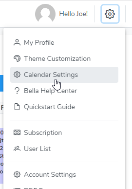 Calendar Settings Menu