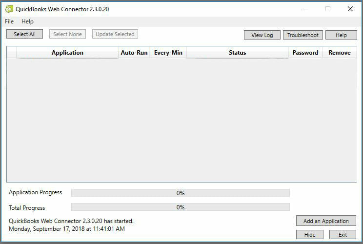 QuickBooks Web Connector Pop-up