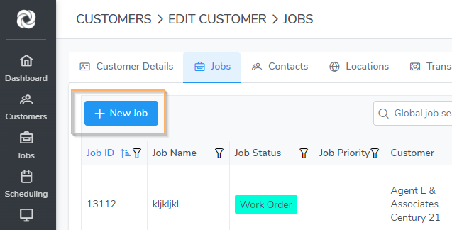 Customer New Job Button