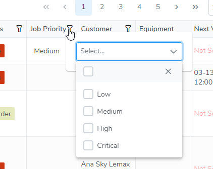 Job List Column Filters