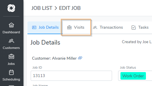 Job Visits Tab