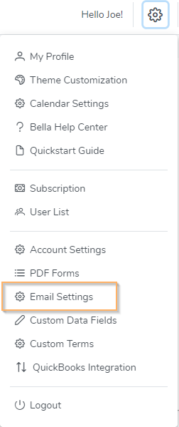 Email Settings Menu