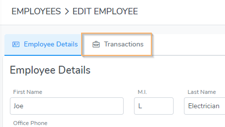 Employee Transactions Tab