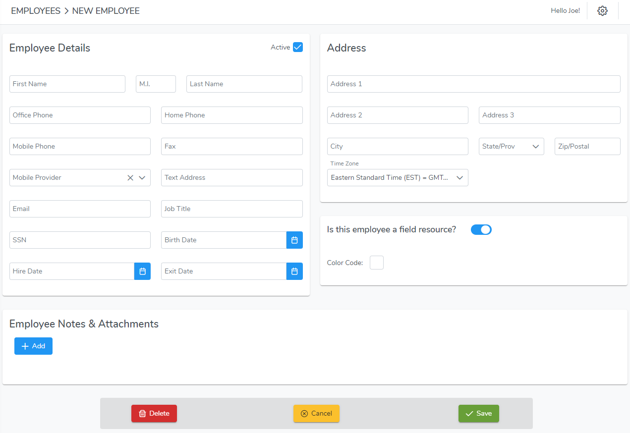 Creating and Editing an Employee - Bella FSM Help Center