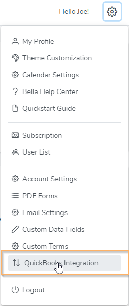 QuickBooks Integration Menu