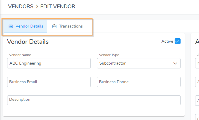 Vendor Menu Tabs